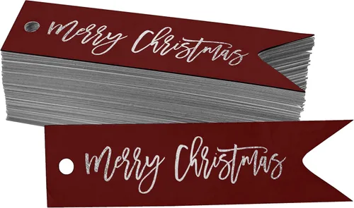 Miniatura 51 de Etiquetas de papel colgantes con texto en inglés "Merry Christmas", 50 unidades Blanco