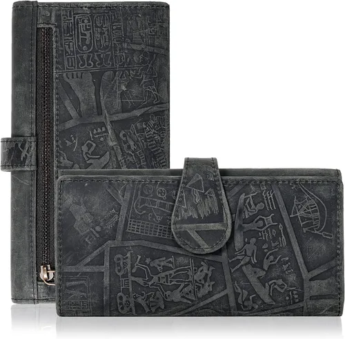 Miniatura 20 de Cartera de cuero genuino para mujer de cuero con bloqueo RFID - Tarjetero triple de diseñador para damas tipo clutch con ventana de identificación
