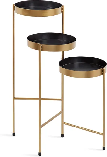 Kate and Laurel Finn - Soporte de metal de tres niveles, negro y dorado, bandeja decorativa con bisagras Negro/dorado