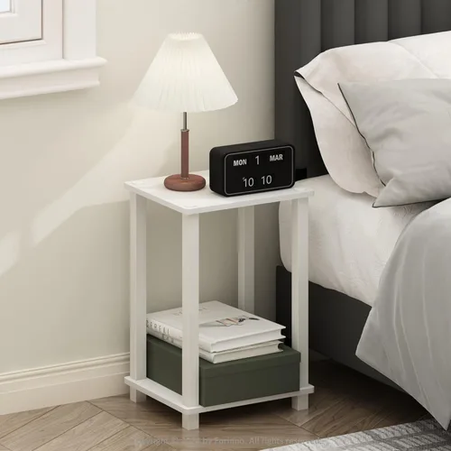 Miniatura 25 de Furinno Just Turn-N-Tube - Mesita de noche de almacenamiento abierto, 1 paquete, 3 niveles, blanco/blanco