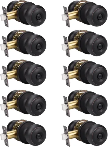 Miniatura 23 de KNOBWELL Pomos de puerta de privacidad, pomo de puerta de cama y baño con cerradura, pomos de puerta de bronce aceitado interior, pomo de puerta