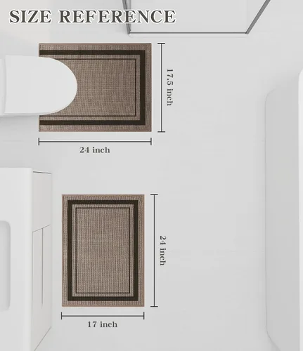 Miniatura 2 de chakme Juego de 2 alfombras de baño ultrafinas, absorbentes, antideslizantes, lavables a máquina, color beige oscuro, 17 x 24 pulgadas + tapete