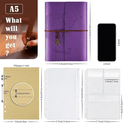 Miniatura 2 de 6 paquetes de cuaderno de cuero, diario de viaje al por mayor, diarios vintage recargables para escribir, regalos de diario para mujeres, hombres