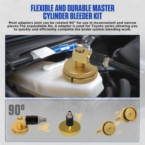 Miniatura 3 de Kit de adaptador de purga de frenos de 20 piezas, kit de purga de cilindro maestro con conector rápido, kit de purga de presión de freno duradero