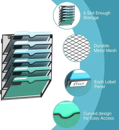Miniatura 3 de SUPEASY Organizador de archivos de pared de 6 niveles, archivos de pared colgantes para papeles, carpetas, revistas, organizador de pared