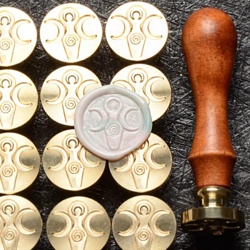 Miniatura 3 de Sello de cera de diosa en espiral, sello de cera de sellado de cobre con empuñadura de madera, sello de cera vintage de triple luna
