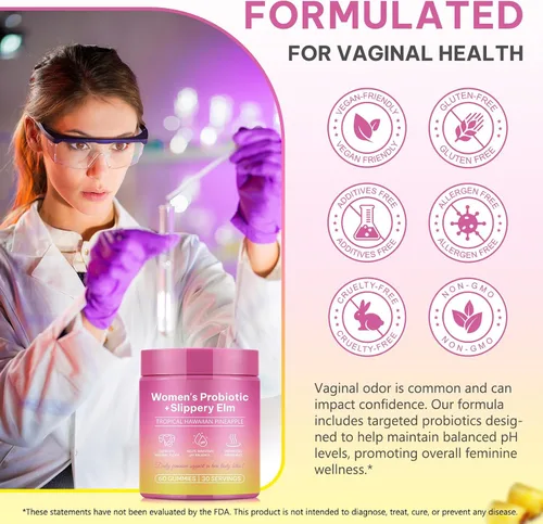 Miniatura 5 de Daiasns Gomitas de probióticos femeninos: gomitas probióticas de piña para mujeres, con olmo resbaladizo, apoyo al equilibrio del pH, lactobacillus