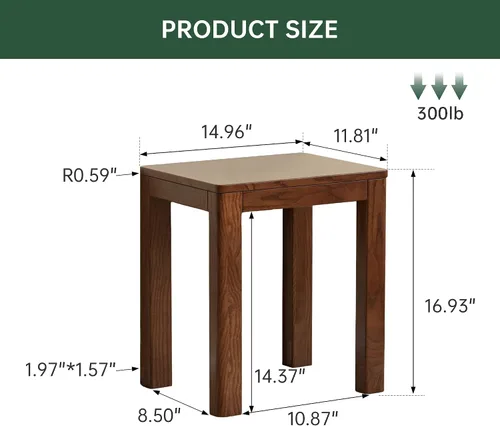 Miniatura 3 de Mesa auxiliar 100% de madera maciza para sala de estar, taburetes de comedor de nogal con bordes redondos, taburete de 17 pulgadas, reposapiés