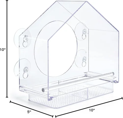 Miniatura 7 de Nature Anywhere Comedero para pájaros de ventana – Comedero acrílico transparente para pájaros para exteriores – Agarre de succión mejorado