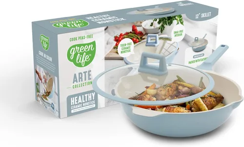 GreenLife Antiadherente 12" (5QT) Todo en Uno Wok de Sartén Profunda con Tapa, Sartén Multiusos de Cerámica No Tóxica Libre de PFAS, Inducción, Para