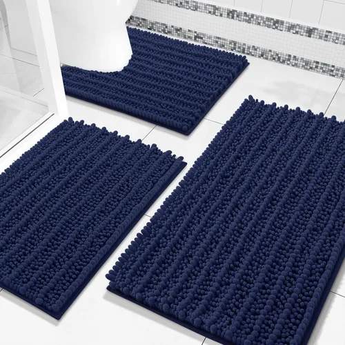 Miniatura 16 de Arotive Juego de 3 alfombras de baño de chenilla, extra suaves, absorbentes, peludas y de contorno en forma de U, antideslizantes, lavables a