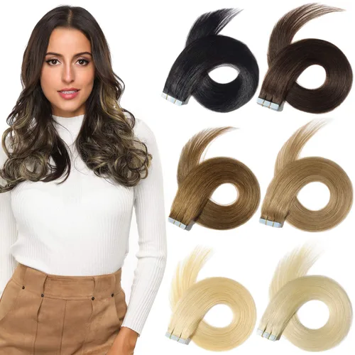 Miniatura 8 de Rosebud - Extensiones de cabello humano con cinta adhesiva REMY, extensiones de cabello seguras de trama de piel sin costuras, 1.41 oz/paquete, 20