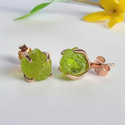 Miniatura 77 de Aretes de piedra preciosa natural en bruto con oro rosa sobre plata de ley 925, 6 a 0.276 in, regalo de piedra de nacimiento de calidad genuina