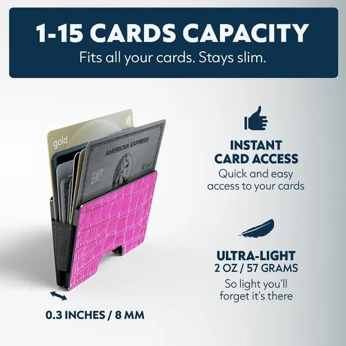 Miniatura 18 de Cartera de aluminio impresa 2.5D para hombres: clip delgado para dinero y tarjetero con barniz selectivo táctil. Bloqueo RFID mejorado, compacto