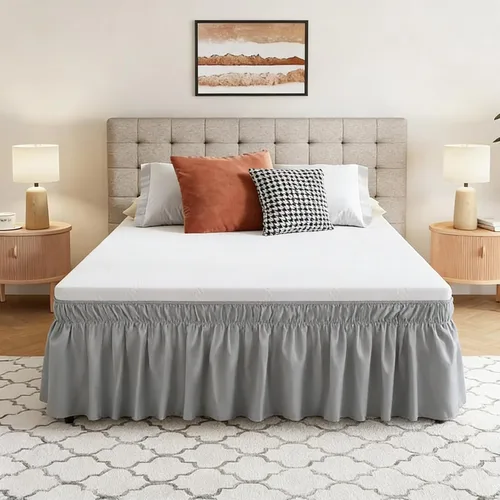 Miniatura 9 de Vocander Falda de Cama Rosa Tamaño Individual con Caída de 14 Pulgadas, Falda de Cama Elástica con Volantes Antipolvo, Fácil de Colocar, Faldas