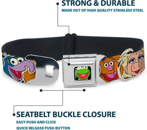 Miniatura 4 de Collar de perro hebilla de cinturón de seguridad Muppets Caras de cerca negro 9 a 15 pulgadas 1.0 pulgadas de ancho
