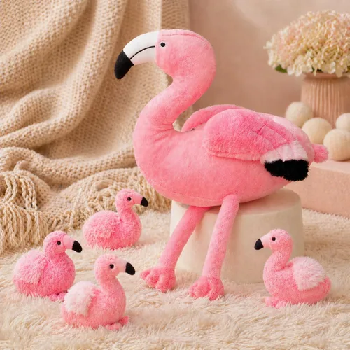 Miniatura 6 de Juguetes de peluche de flamenco de 21 pulgadas con 4 bebés de felpa suave, color rosa, lavable a máquina, para cumpleaños, niños pequeños