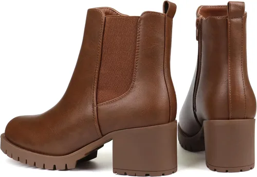 Miniatura 6 de JABASIC Botines Chelsea para mujer, tacón bajo y grueso, con plataforma elástica, sin cordones