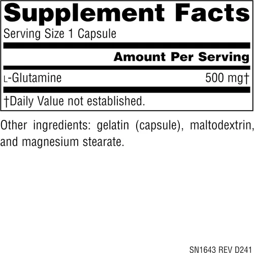 Miniatura 2 de Source Naturals L-glutamina, aminoácido de forma libre que apoya la energía metabólica*, 500 mg - 50 cápsulas