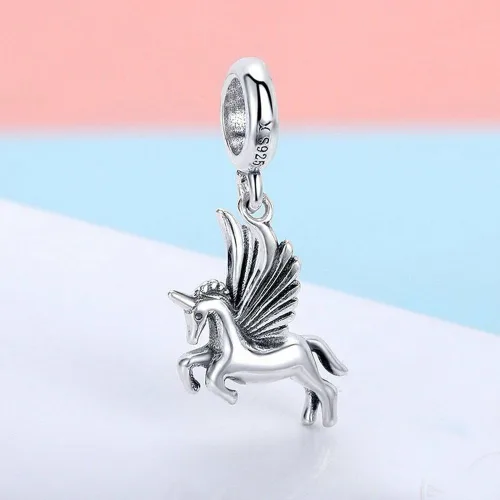 Miniatura 5 de Abalorio de unicornio de plata de ley 925 para mascotas, abalorios de moda, pulsera y collar, Plata