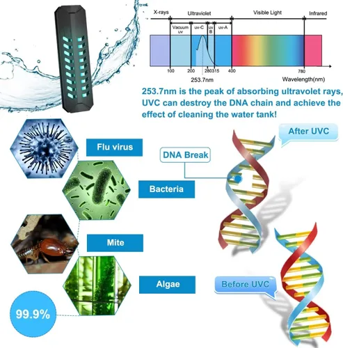 Miniatura 2 de TAISHAN Luz limpia para acuario, luz sumergible de 15 W con temporizador, doble tubo para acuario de agua, verde, transparente, impermeable, lámpara