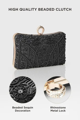 Miniatura 2 de BABEYOND Bolsos de mano de noche para mujer, accesorios vintage para bolso de noche para mujer, Gatsby de los años 20 con cuentas de lentejuelas