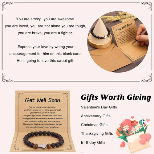 Miniatura 6 de Pulsera de piedra natural para hombres, hijo, papá, abuelo, papá, marido, tío, niños, hermano, sobrino. Recupérate pronto, jubilación, regreso a