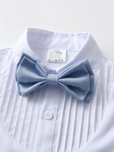 Miniatura 16 de Conjunto de pantalones para bebé, camisa de manga larga + pantalones + corbatín + tirantes, trajes de caballero para niños pequeños