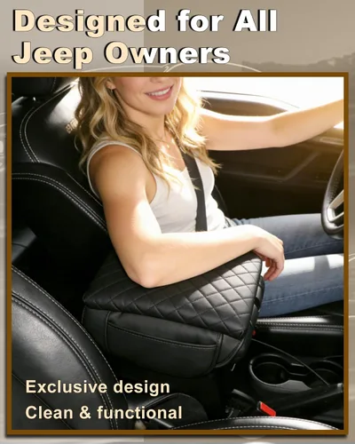 Miniatura 9 de Reposabrazos para consola central de Jeep Wrangler con almohadillas y bolsillos organizadores, protector de reposabrazos de cuero sintético negro