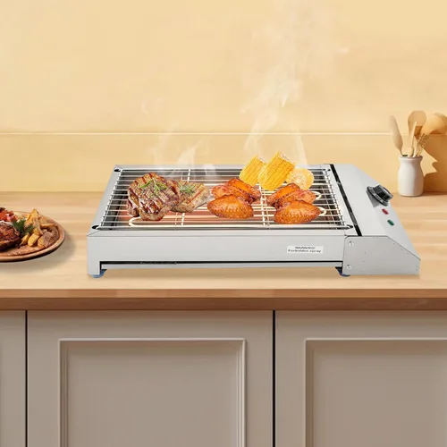 Miniatura 6 de Parrilla eléctrica, parrilla eléctrica comercial para interiores con control de temperatura a 572 °F, parrilla extraíble y placas de plancha
