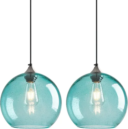 Miniatura 16 de Luces colgantes de cristal verde claro, iluminación de isla de cocina, luminarias de luz colgante de globo, iluminación colgante moderna