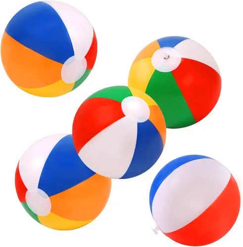 Paquete de 5 bolas inflables de playa grandes de 24 pulgadas, color arcoíris, pelota de piscina, juguetes de piscina, pelotas de piscina para