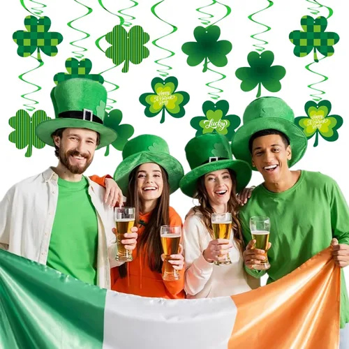 Miniatura 7 de Decoraciones del día de San Patricio, serpentinas de banderines – 20 piezas de trébol verde para el día de San Patricio, decoración de baby shower