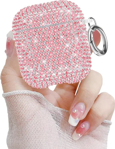 Miniatura 14 de Newseego Funda para AirPods de 1 y 2 generación, funda de lujo con diamantes de imitación brillantes con llavero para mujeres y niñas, anti-pérdida