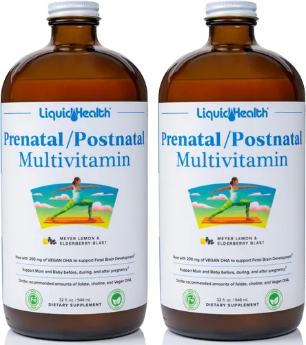 LIQUIDHEALTH Multivitamínico líquido prenatal/posnatal para mujer con folato real, vitaminas pre y posnatales para antes, durante y después del