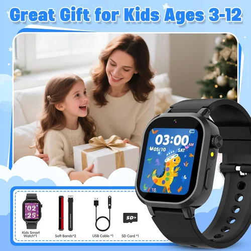 Miniatura 9 de Wiszodet Reloj inteligente impermeable para niños, regalo para niños de 3 a 12 años con 39 juegos, pantalla táctil HD, reproductor de música, cámara