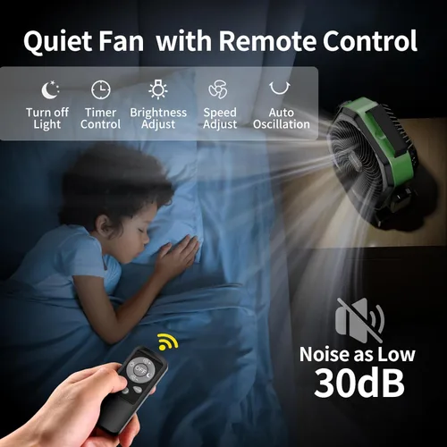 Miniatura 5 de Ventilador de camping Socool con luz - ventilador con batería recargable de 20000 mAh con control remoto, 112 horas y 8 velocidades, pantalla Verde