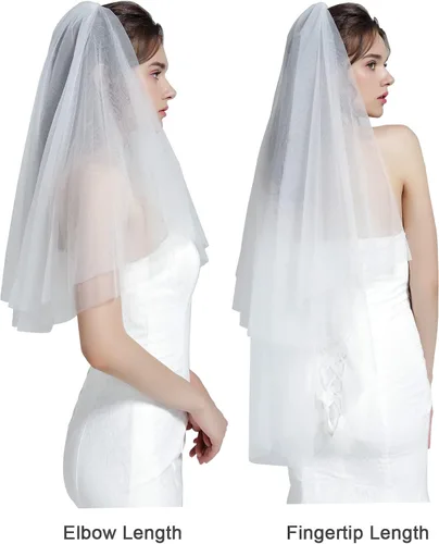 Miniatura 4 de BEAAUTELICATE Wedding Bridal Veil with Comb 2 Tier Cut Edge With Comb Elbow Fingertip Length