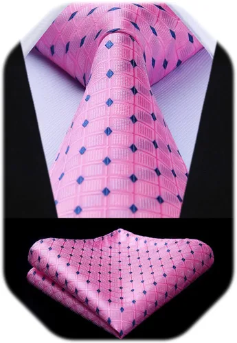 Miniatura 304 de HISDERN Conjunto de corbata a cuadros a cuadros pañuelo tejido clásico formal para hombre corbata y bolsillo cuadrado