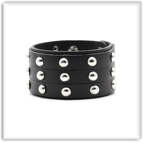 Miniatura 2 de Xusamss Pulsera de cuero ancho con remache de tres filas punk rock