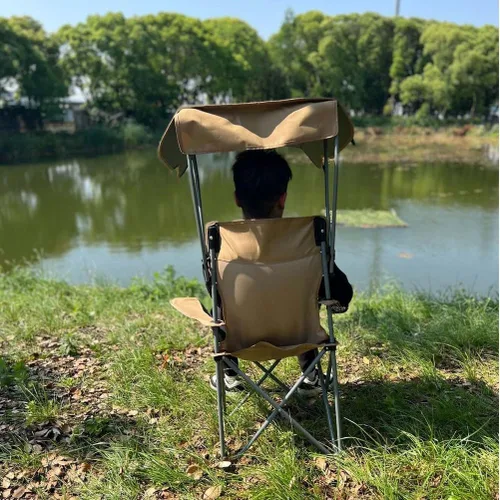 Miniatura 2 de Folding Camping Chair with Canopy, Portable Outdoor Chair with Sun Shade, 50×50×130Cm, for Camping, Hiking, Fishing, Beach