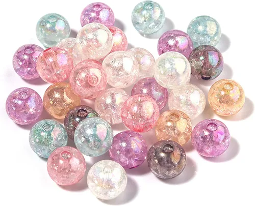 Miniatura 7 de 200 piezas de cuentas de cristal acrílico de colores redondas, cuentas de vidrio agrietado, dijes para hacer joyas, pulseras, aretes, collares