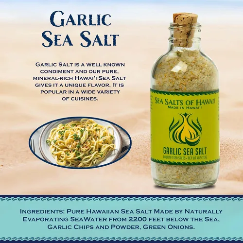 Miniatura 2 de Sea Salts Of Hawaii Sal marina hawaiana con sabor a sal de ajo, botella de 4 onzas, fabricada en Hawái