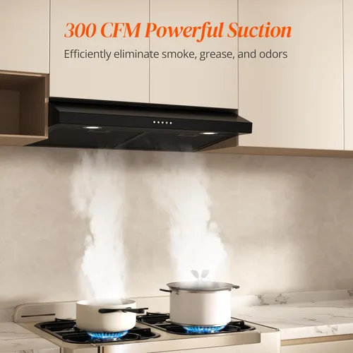 Miniatura 2 de FIREGAS Campana de Ventilación Negra de 30 Pulgadas para Debajo del Gabinete, Campana de Cocina Convertible con y sin Conductos, 300 CFM, Ventilador
