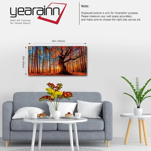 Miniatura 7 de Arte de pared de bosque grande, bosque y puesta de sol, lienzo, cuadros de hojas rojas, paisaje, lienzo, obra de arte contemporánea de naturaleza