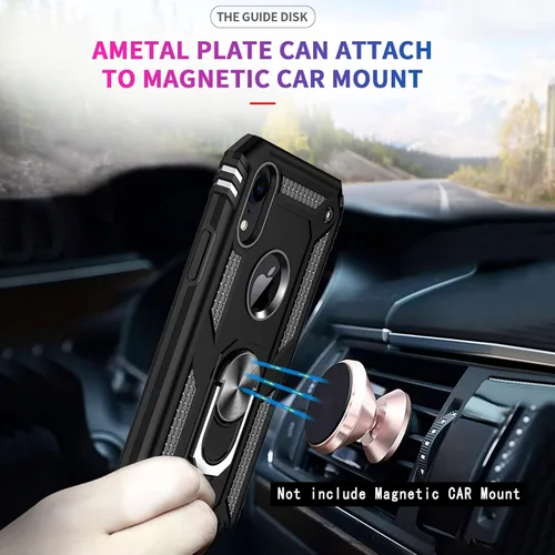 Miniatura 3 de Funda para iPhone XR con protector de pantalla de vidrio templado [2 unidades], con armadura de grado militar con soporte para anillo de coche