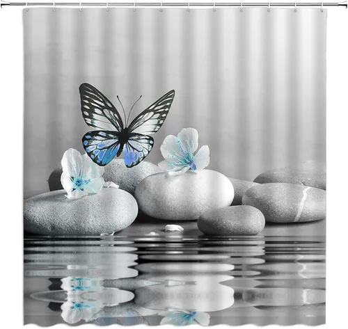 Miniatura 8 de GCTNBJL Cortina de ducha con diseño de mariposas y flores de cerezo y grises, romántica, soñador, mujer, niñas, relajarse, naturaleza, decoración