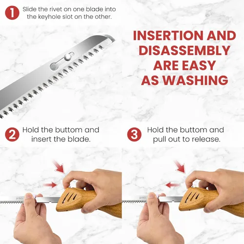 Miniatura 3 de Prikoi Cuchillo Eléctrico – Juego de Cuchillos para Tallar, Cuchillas de Borde Dentado de Corte Fácil para Carne, Pan, Pavo, Costillas, Filete