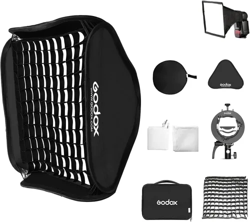 GODOX Godox S2 S-Type Speedlite Kit de softbox plegable de 32 x 32 pulgadas/31.5x31.5 in con rejilla, soporte de Speedlite tipo S Bowens y funda de