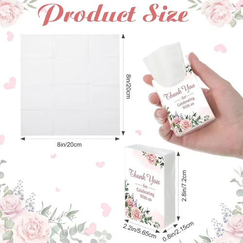 Miniatura 2 de Geelin Paquete de 100 pañuelos faciales de boda, bolsas de bienvenida, pañuelos de bolsillo, mini recuerdos de tamaño de viaje para invitados